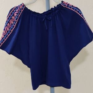 Canyon River Blues Boho Festival Navy Top with Pink Pattern Elastic Bottom M